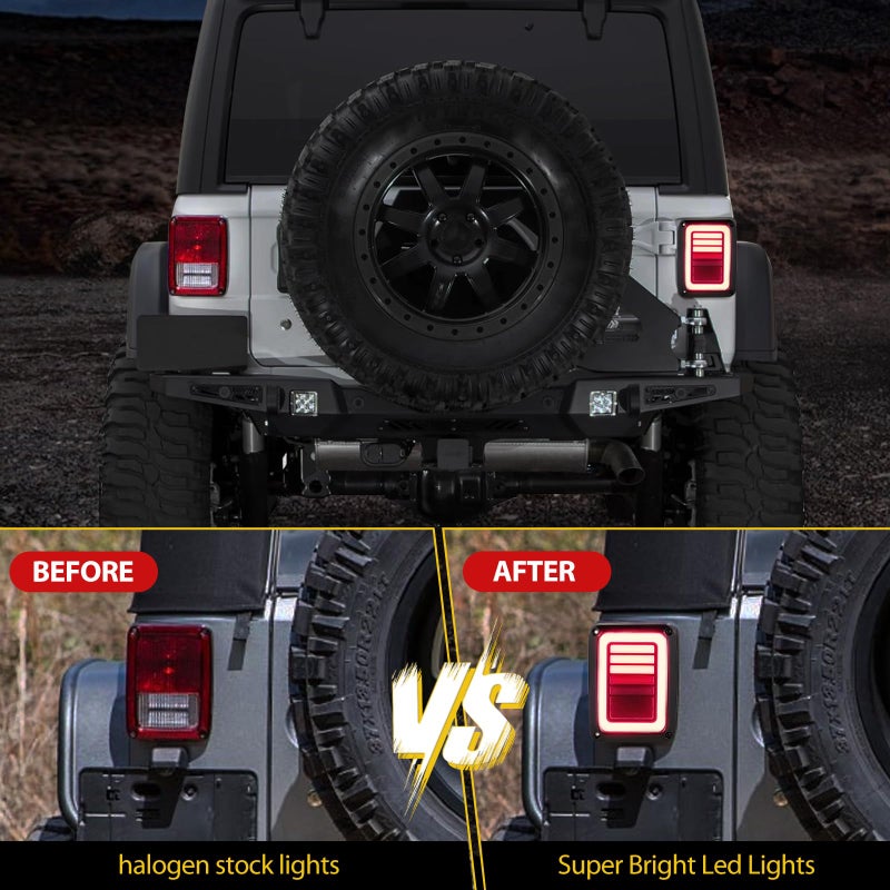 FIERYRED Upgraded LED JK Tail Lights Compatible with 2007-2018 Jeep Wrangler JK, Smoked Rear Tail Lights for Turn Signal, Running/Brake and Reverse, 2PCS - Image 3